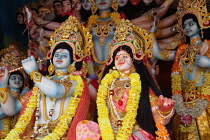 India, Uttar Pradesh, Ayodhya, Hindi gods and deities at a temple.