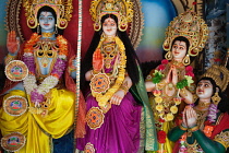 India, Uttar Pradesh, Ayodhya, Hindi gods and deities at a temple.