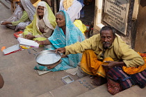 India, Uttar Pradesh, Ayodhya, Beggars at the Hanuman Garhi Mandir Temple.