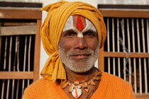 India, Uttar Pradesh, Ayodhya, Portrait of a saddhu holy man.