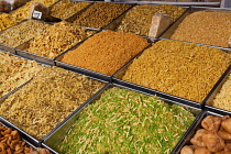 India, Uttar Pradesh, Lucknow, Display of namkeen and savoury snacks.