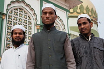 India, Uttar Pradesh, Lucknow, Portrait of three muslim men.