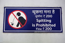India, New Delhi, A no spitting sign at Chandni Chowk Metro Station.