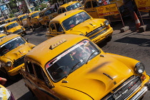 India, West Bengal, Kolkata, Taxi rank at Howrah Railway Station.