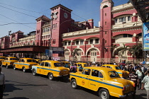 India, West Bengal, Kolkata, Taxi rank in front of Howrah Railway Station.