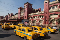India, West Bengal, Kolkata, Taxi rank in front of Howrah Railway Station.