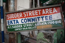 India, West Bengal, Kolkata, EKTA Committee sign on Sudder Street,.