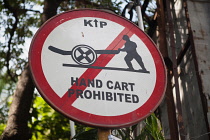 India, West Bengal, Kolkata, Road signs for no hand carts on Park Street.