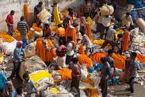 India, West Bengal, Kolkata, Malik Ghat flower market.