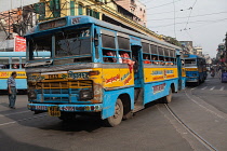 India, West Bengal, Kolkata, Public bus on MG Road.