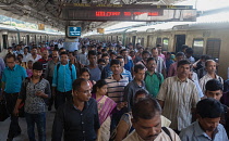 India, West Bengal, Kolkata, Commuters at Sealdah Railway Station.