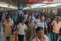 India, West Bengal, Kolkata, Commuters at Sealdah Railway Station.