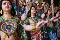 India, West Bengal, Kolkata, Statues of Hindi gods Durga idols in the Kumartuli district.