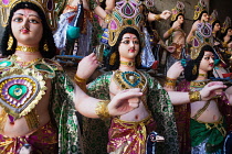 India, West Bengal, Kolkata, Statues of Hindi gods Durga idols in the Kumartuli district.