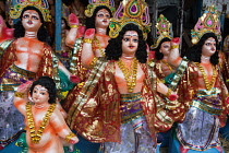 India, West Bengal, Bardhaman, Statues of Hindu gods for sale.