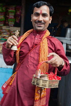 India, West Bengal, Asansol, Portrait of a pandit, a holy man.