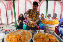 India, Bihar, Bodhgaya, Street food vendor in Bodh.