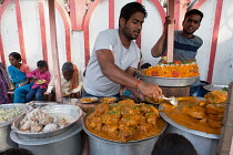 India, Bihar, Bodhgaya, Street food vendor in Bodh.