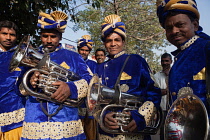 India, Bihar, Bodhgaya, Tuba players from a Band in Bodh.