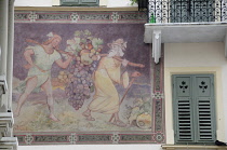 Italy, Trentino Alto Adige, Bolzano, wall painting detail on Casa Al Torchio.