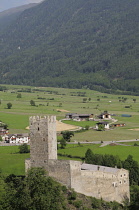 Italy, Trentino Alto Adige, Val Venosta, Burgeis, Furstenberg Castle & valley views.