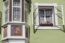 Italy, Trentino Alto Adige, Chiusa, window detail.