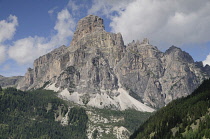 Italy, Trentino Alto Adige, Corvara, valley views of Cunterinesspitzen mountain.