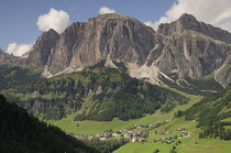 Italy, Trentino Alto Adige, Corvara, valley views towards Sas Songher mountain.
