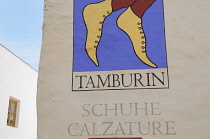 Italy, Trentino Alto Adige, Glorenza, shoe shop sign.