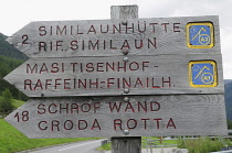 Italy, Trentino Alto Adige,Val Senales, Hiking sign.