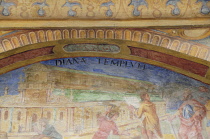 Italy, Trentino Alto Adige, Bressanone, Novella Monastery, wall painting detail of Temple of Diana.