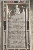 Italy, Trentino Alto Adige, San Lorenzo, grave plaque on parish church of San Lorenzo.