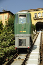 Italy, Piedmont, Biella, funicular train between Biella Piano & Piazzo.