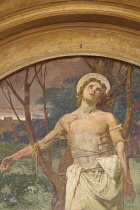 Italy, Piedmont, Biella, Fresco of Saint Sebastian 1896, Basilica San Sebastian.