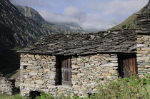 Italy, Piedmont, Val di Viu, stone farm buildings, Usseglio.