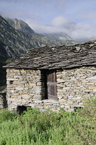 Italy, Piedmont, Val di Viu, stone farm buildings, Usseglio.