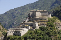 Italy, Valle d'Aosta, Bard, view of Bard Castle on outcrop.