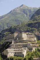 Italy, Valle d'Aosta, Bard, view of Bard Castle on outcrop.