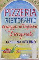 Italy, Lombardy, Lake Como, Como, restaurant sign.