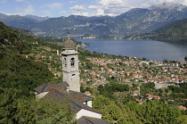 Italy, Lombardy, Lake Como, Sacra Monte d'Ossuccio with view of Leno.