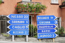 Italy, Lombardy, Lake Como, road signs.
