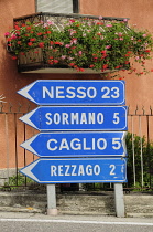 Italy, Lombardy, Lake Como, road signs.