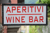 Italy, Lombardy, Lake Como, wine bar sign.