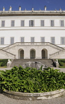 Italy, Lombardy, Lake Como, Bellagio, Villa Melzi facade with staircase .