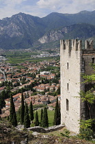 Italy, Trentinto Alto Adige, Lake Garda, Arco, view over Arco with Grand Tower from Arco Castle.