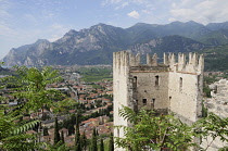 Italy, Trentinto Alto Adige, Lake Garda, Arco, view over Arco with Grand Tower from Arco Castle.