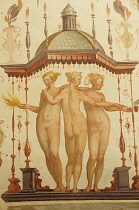 Italy, Lombardy, Sabbionetta, 3 Graces fresco, Garden Palace.