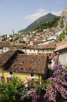 Italy, Lombardy, Lake Garda, Limone Rivera, rooftop view from Limonaia castle.