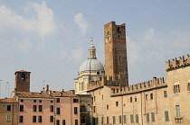 Italy, Lombardy, Mantova skyline with the Broletto & Basilica Sant'Andrea.