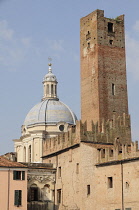 Italy, Lombardy, Mantova skyline with the Broletto & Basilica Sant'Andrea.